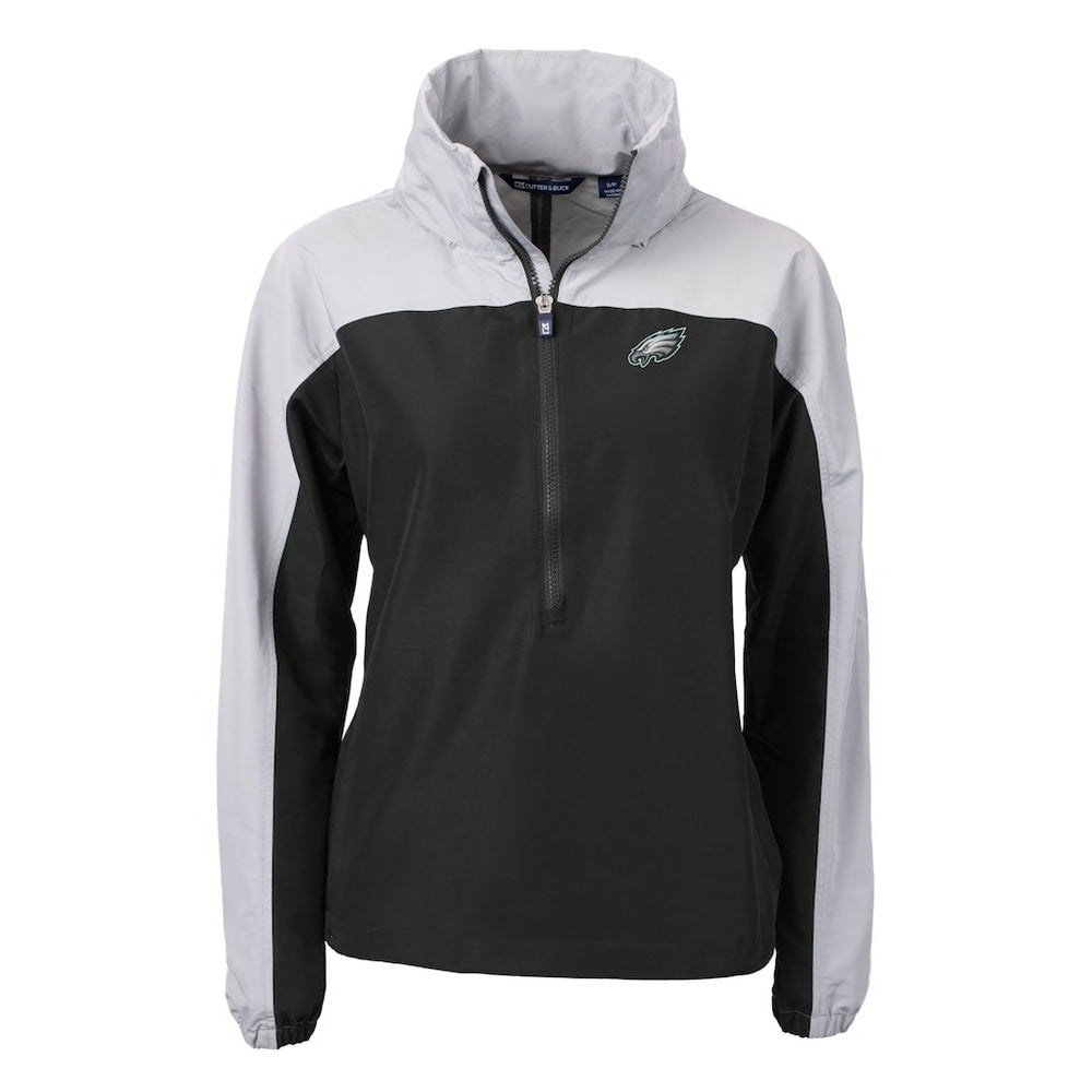 Philadelphia Eagles Cutter & Buck Women's Charter Eco Recycled Half-Zip Hooded Anorak Jacket - Black - NFL