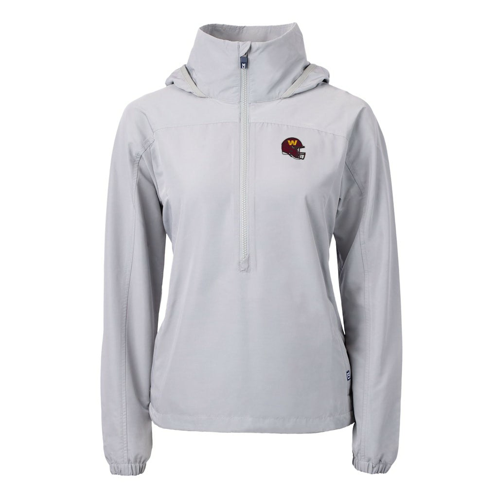 Washington Commanders Cutter & Buck Women's Charter Eco Recycled Half-Zip Hooded Anorak Jacket - Gray - NFL