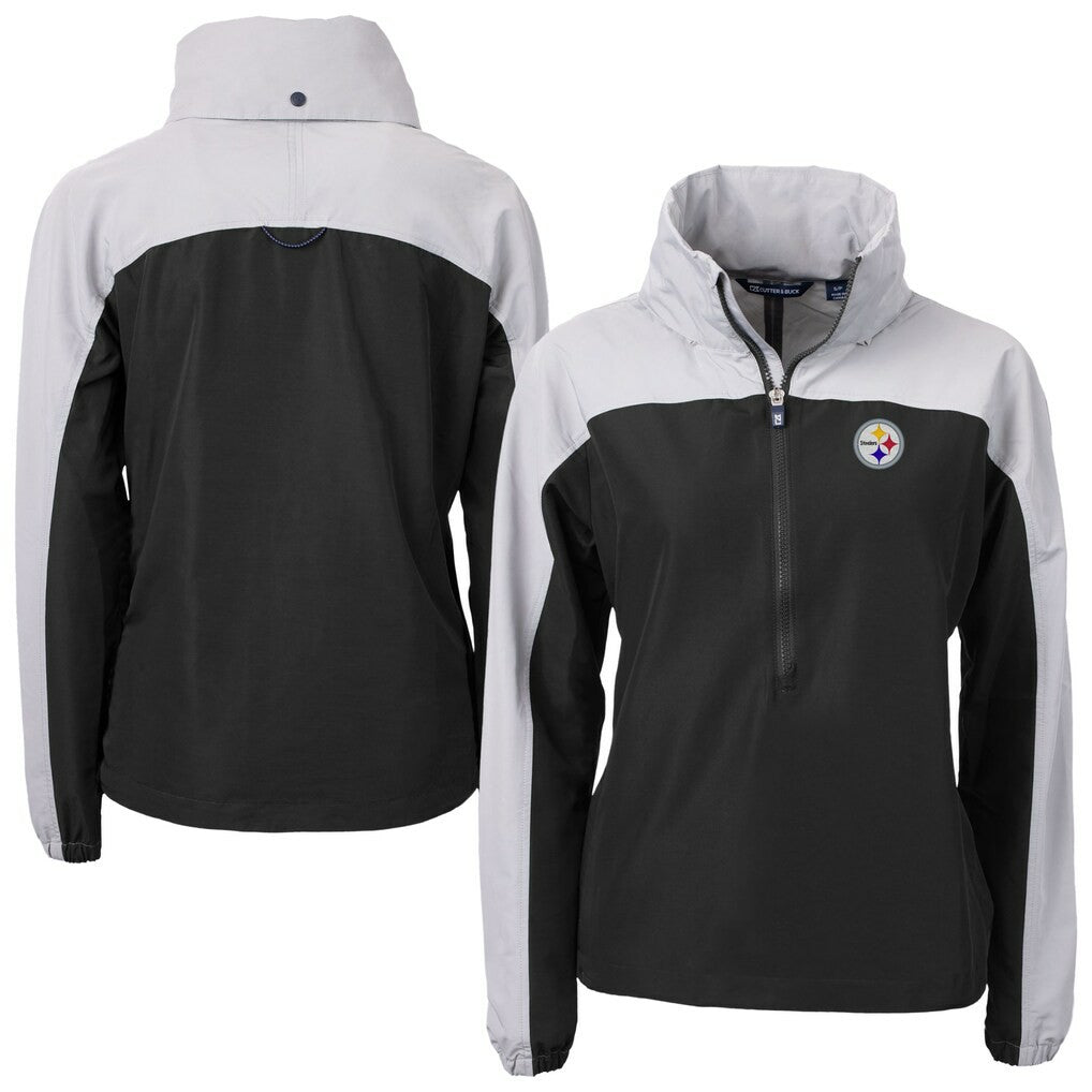 Pittsburgh Steelers Cutter & Buck Women's Charter Eco Recycled Half-Zip Hooded Anorak Jacket - Black - NFL