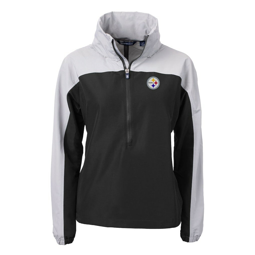 Pittsburgh Steelers Cutter & Buck Women's Charter Eco Recycled Half-Zip Hooded Anorak Jacket - Black - NFL