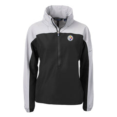 Pittsburgh Steelers Cutter & Buck Women's Charter Eco Recycled Half-Zip Hooded Anorak Jacket - Black - NFL