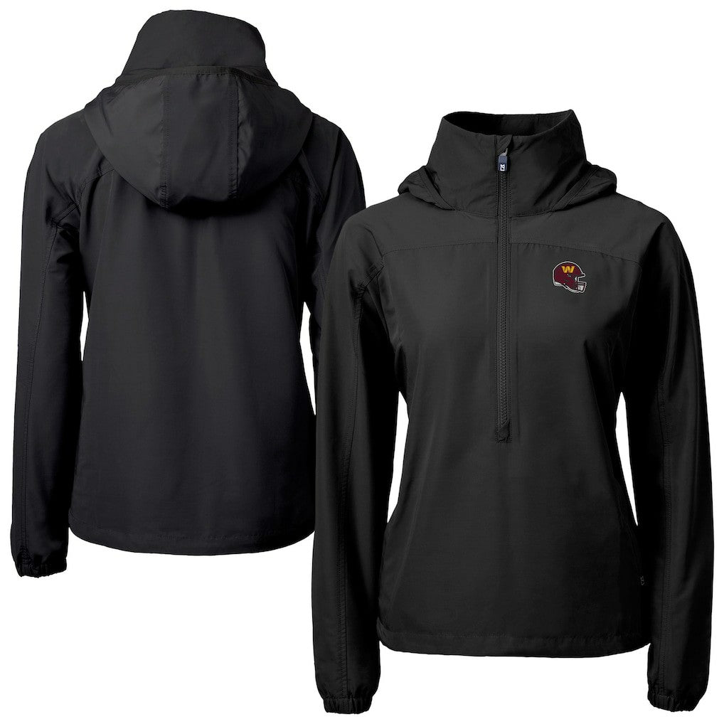 Washington Commanders Cutter & Buck Women's Charter Eco Recycled Half-Zip Hooded Anorak Jacket - Black - NFL