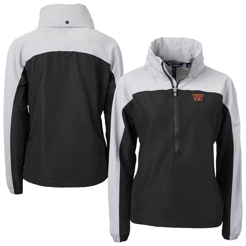 Washington Commanders Cutter & Buck Women's Charter Eco Recycled Half-Zip Hooded Anorak Jacket - Black - NFL