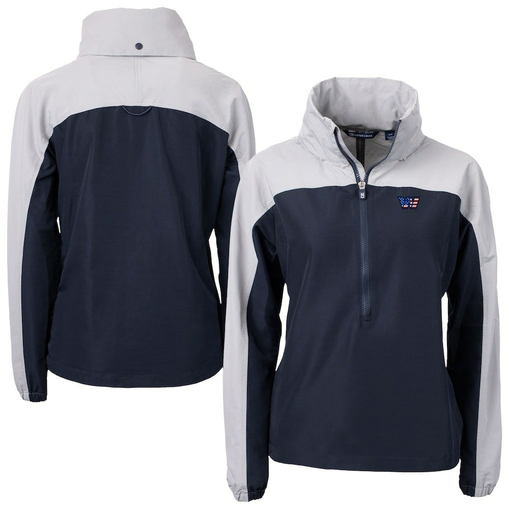 Washington Commanders Cutter & Buck Women's Charter Eco Recycled Half-Zip Hooded Anorak Jacket - Navy - NFL