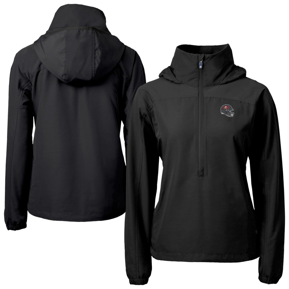 Tampa Bay Buccaneers Cutter & Buck Women's Charter Eco Recycled Half-Zip Hooded Anorak Jacket - Black - NFL