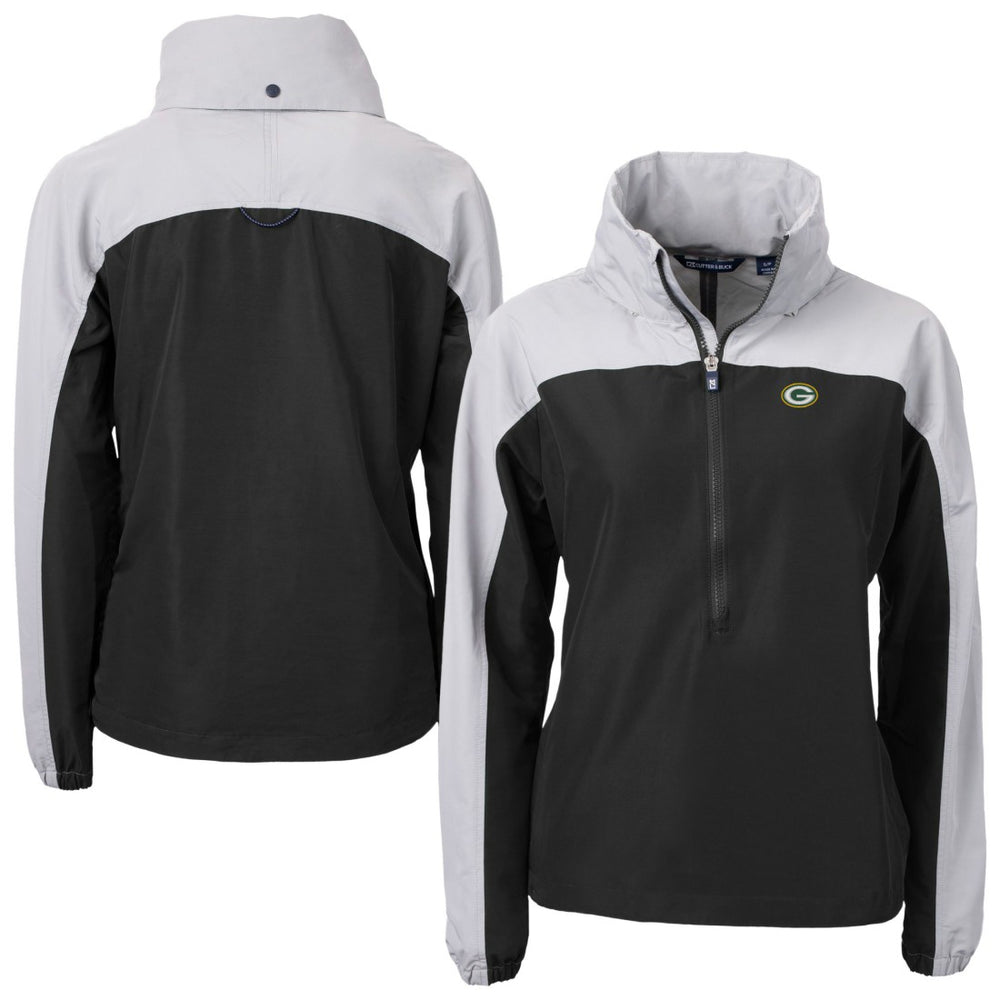 Green Bay Packers Cutter & Buck Women's Charter Eco Recycled Half-Zip Hooded Anorak Jacket - Black - NFL