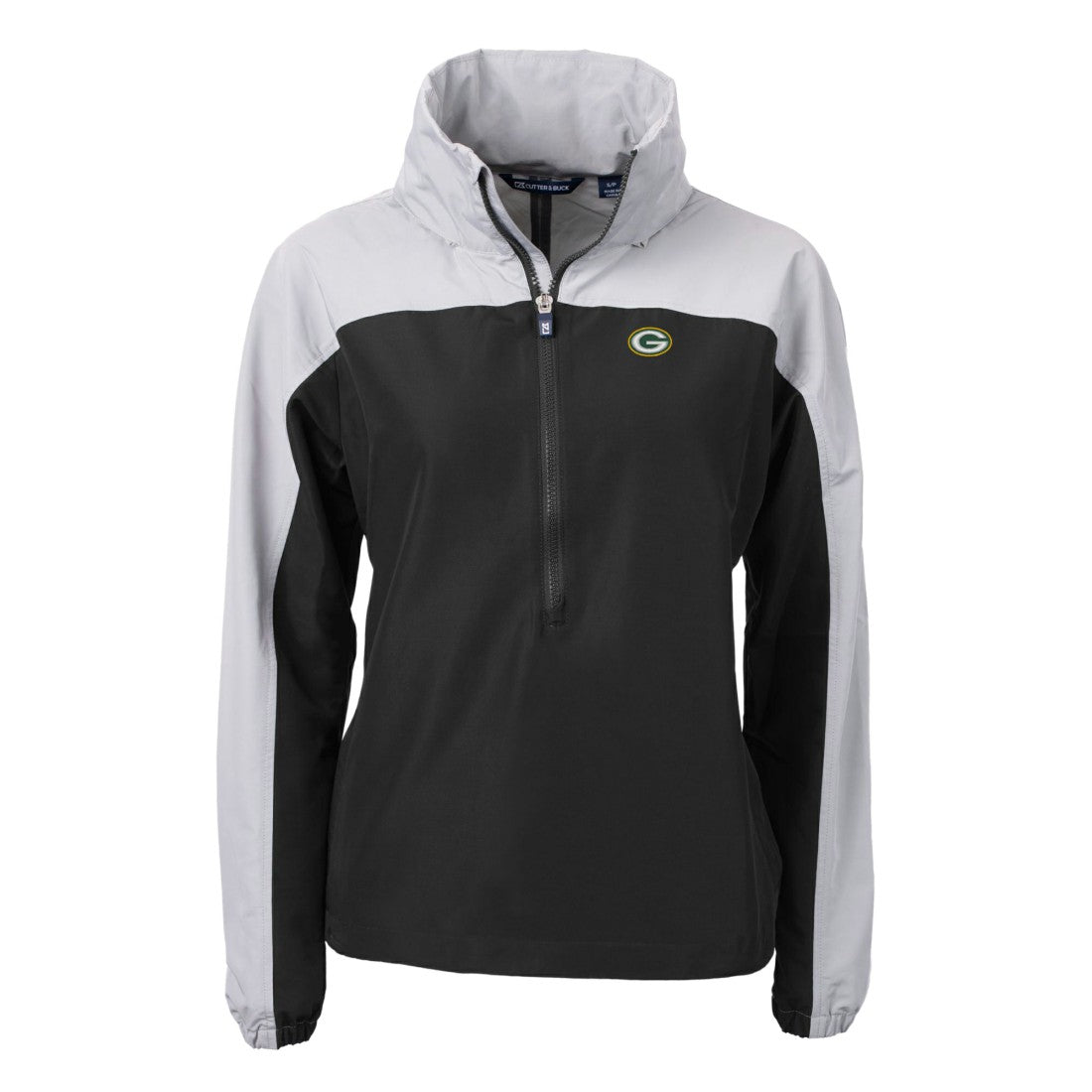 Green Bay Packers Cutter & Buck Women's Charter Eco Recycled Half-Zip Hooded Anorak Jacket - Black - NFL