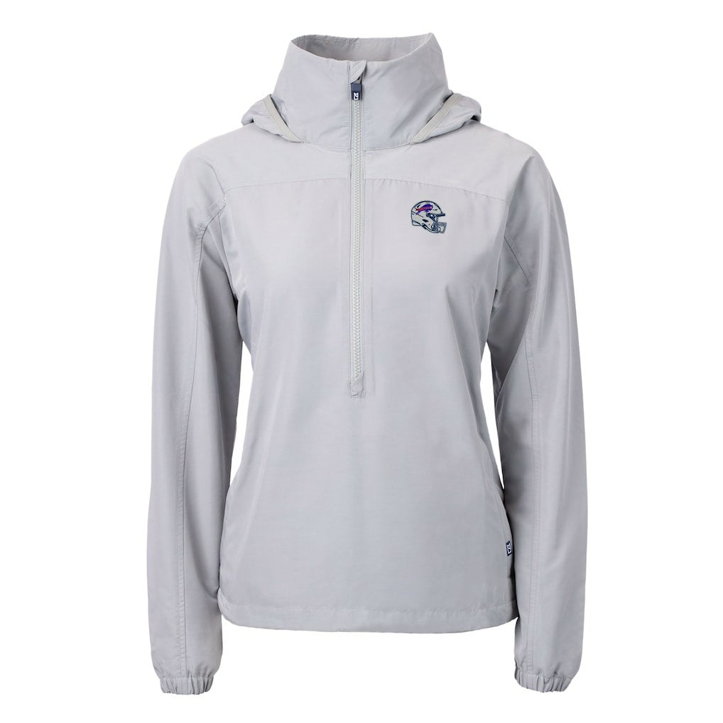 Buffalo Bills Cutter & Buck Women's Charter Eco Recycled Half-Zip Hooded Anorak Jacket - Gray - NFL