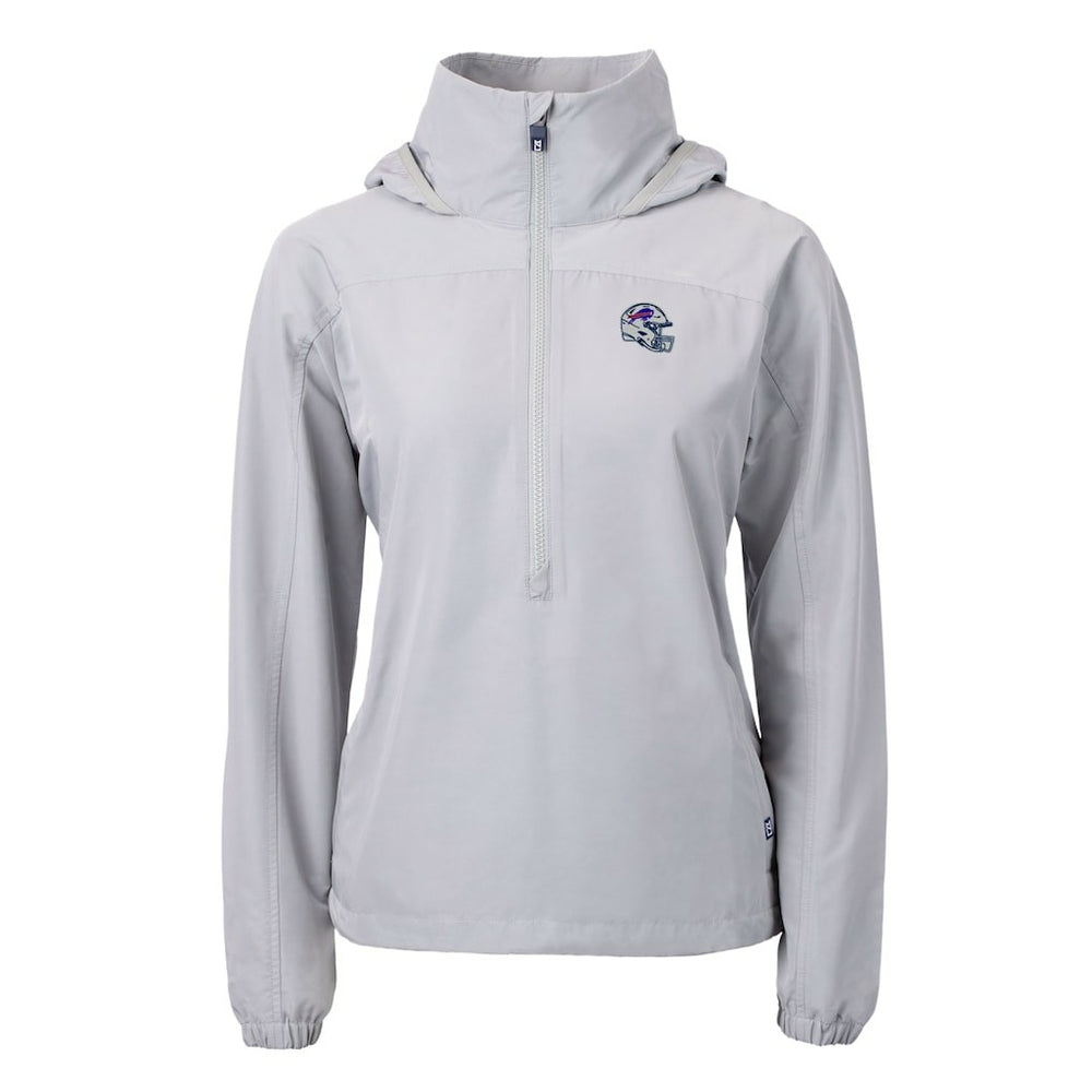 Buffalo Bills Cutter & Buck Women's Charter Eco Recycled Half-Zip Hooded Anorak Jacket - Gray - NFL