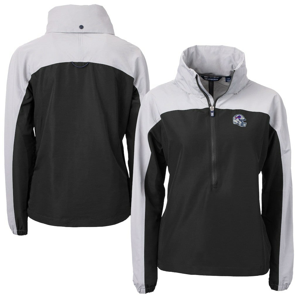 Buffalo Bills Cutter & Buck Women's Charter Eco Recycled Half-Zip Hooded Anorak Jacket - Black - NFL