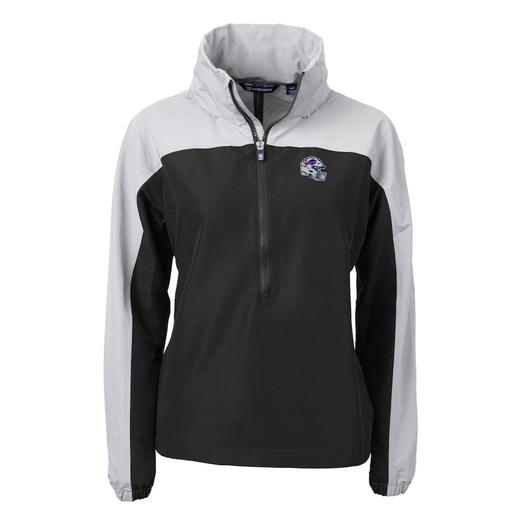 Buffalo Bills Cutter & Buck Women's Charter Eco Recycled Half-Zip Hooded Anorak Jacket - Black - NFL