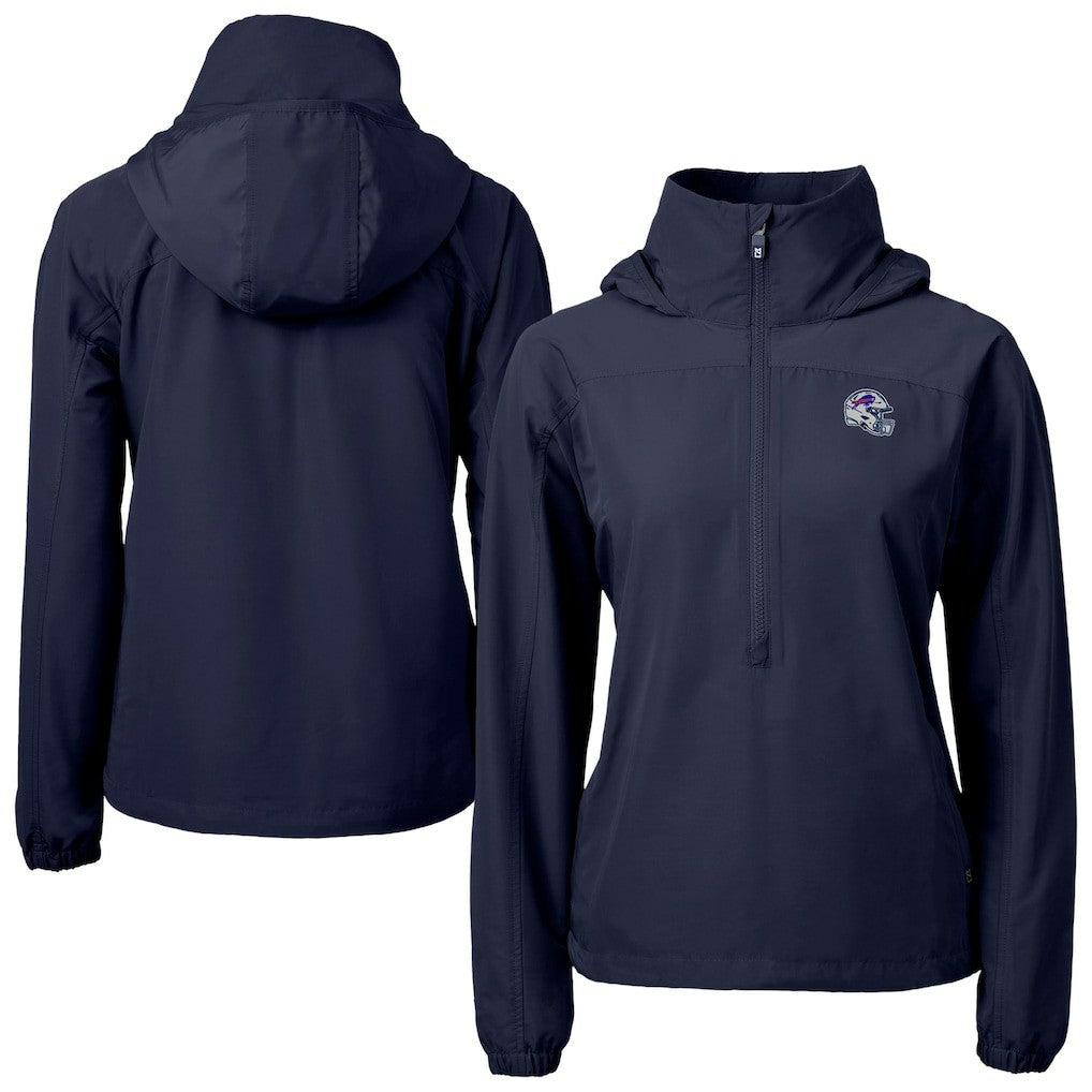Buffalo Bills Cutter & Buck Women's Charter Eco Recycled Half-Zip Hooded Anorak Jacket - Navy - NFL