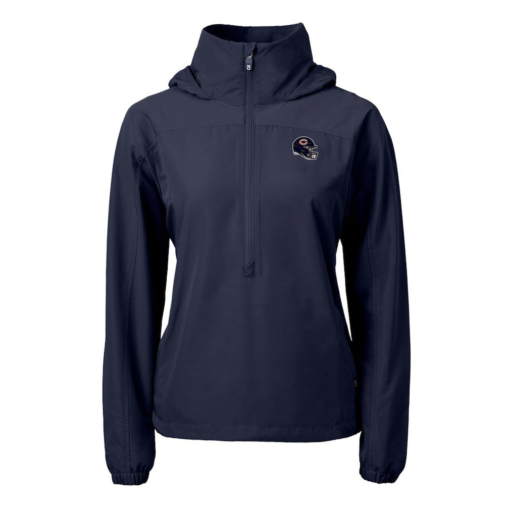 Chicago Bears Cutter & Buck Women's Charter Eco Recycled Half-Zip Hooded Anorak Jacket - Navy - NFL