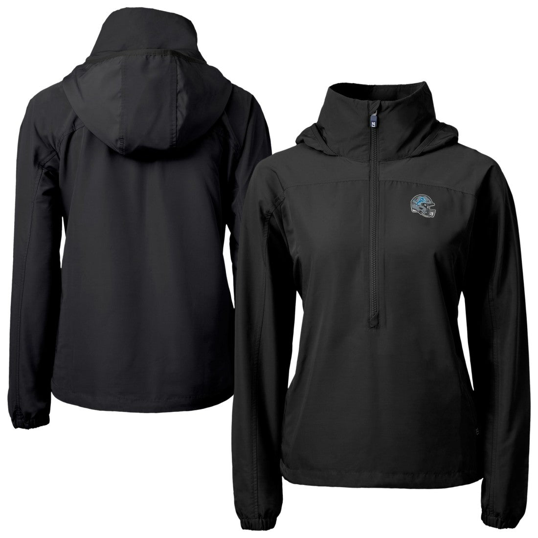 Detroit Lions Cutter & Buck Women's Charter Eco Recycled Half-Zip Hooded Anorak Jacket - Black - NFL