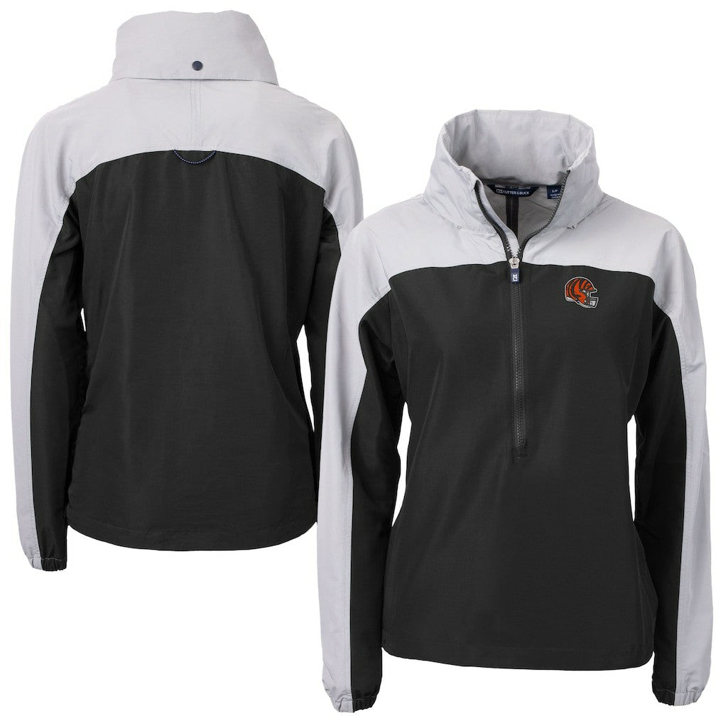 Cincinnati Bengals Cutter & Buck Women's Charter Eco Recycled Half-Zip Hooded Anorak Jacket - Black - NFL