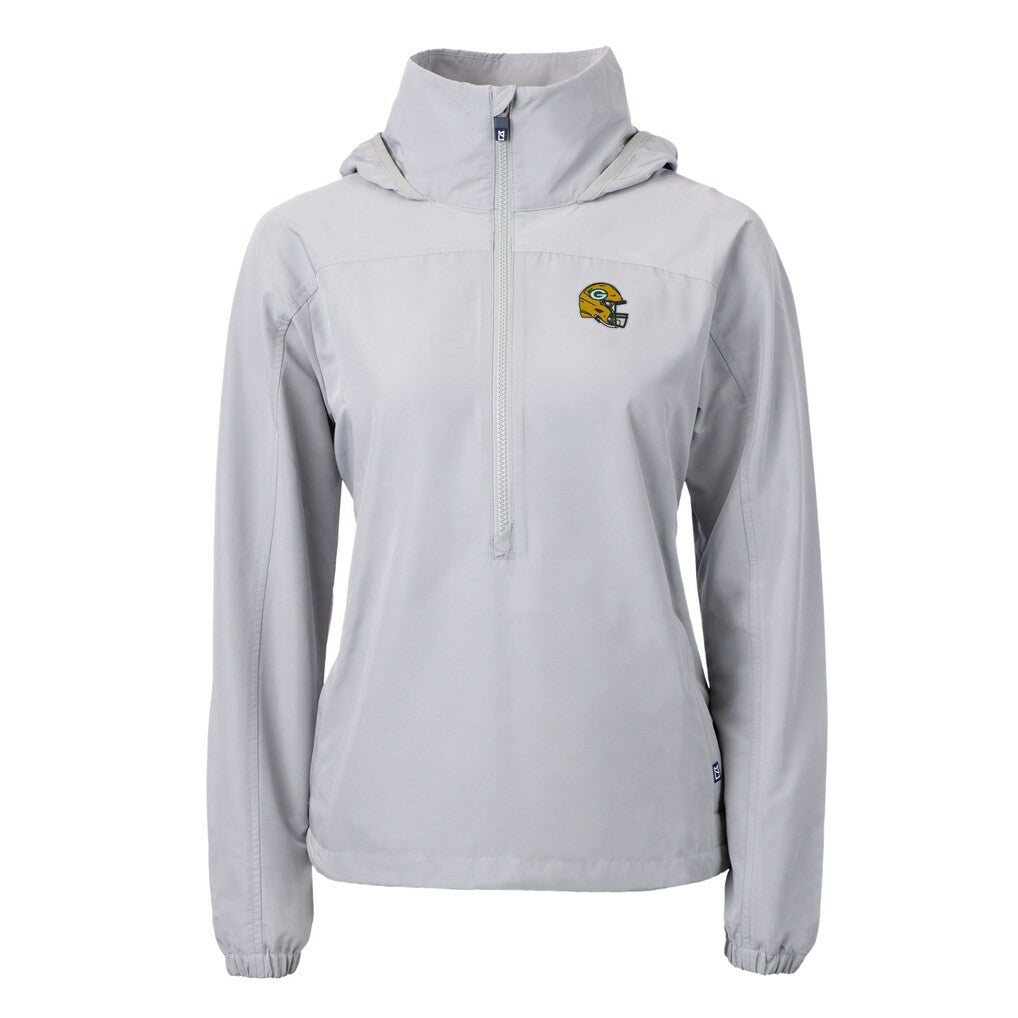 Green Bay Packers Cutter & Buck Women's Charter Eco Recycled Half-Zip Hooded Anorak Jacket - Gray - NFL