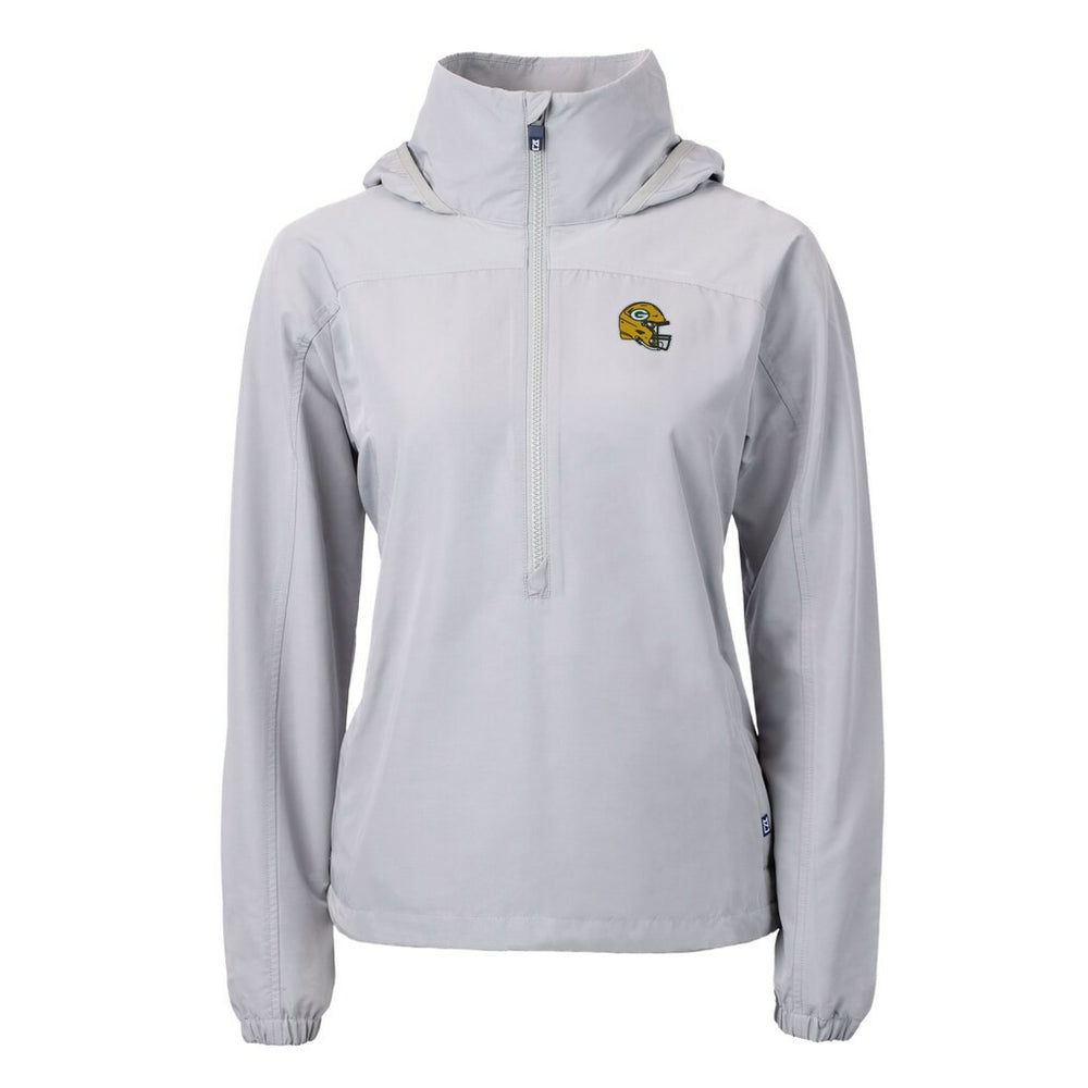 Green Bay Packers Cutter & Buck Women's Charter Eco Recycled Half-Zip Hooded Anorak Jacket - Gray - NFL