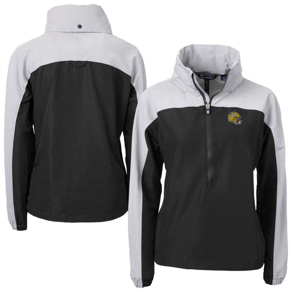 Green Bay Packers Cutter & Buck Women's Charter Eco Recycled Half-Zip Hooded Anorak Jacket - Black - NFL