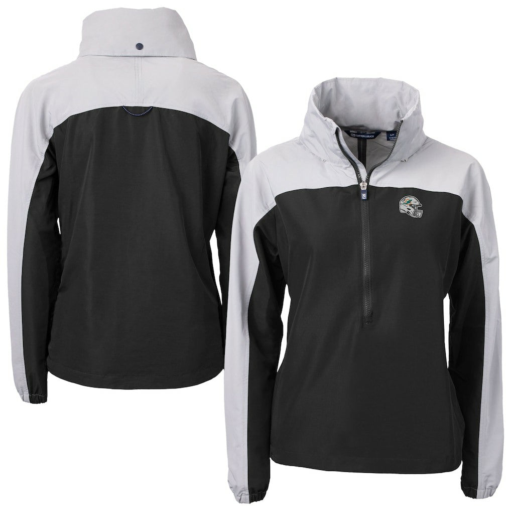 Miami Dolphins Cutter & Buck Women's Charter Eco Recycled Half-Zip Hooded Anorak Jacket - Black - NFL