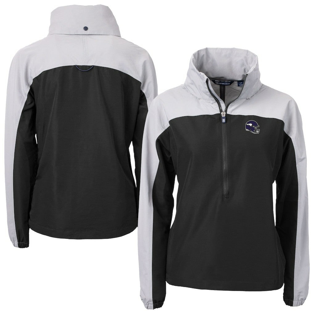 Minnesota Vikings Cutter & Buck Women's Charter Eco Recycled Half-Zip Hooded Anorak Jacket - Black - NFL