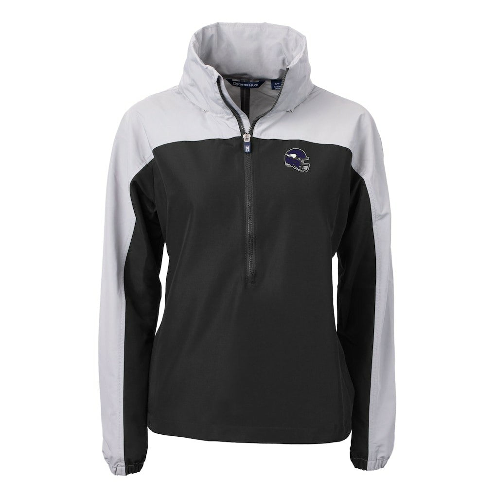 Minnesota Vikings Cutter & Buck Women's Charter Eco Recycled Half-Zip Hooded Anorak Jacket - Black - NFL