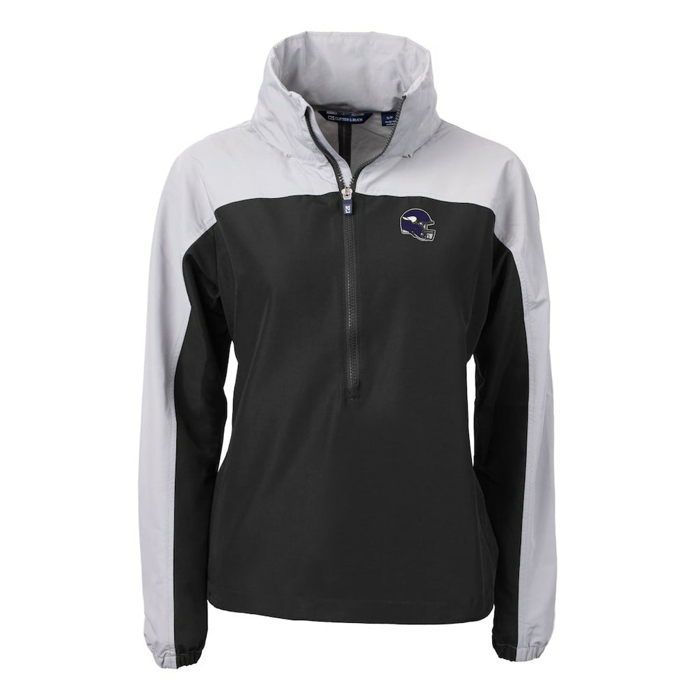Minnesota Vikings Cutter & Buck Women's Charter Eco Recycled Half-Zip Hooded Anorak Jacket - Black - NFL