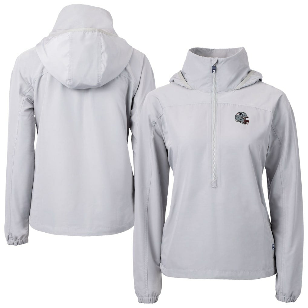 New England Patriots Cutter & Buck Women's Charter Eco Recycled Half-Zip Hooded Anorak Jacket - Gray - NFL
