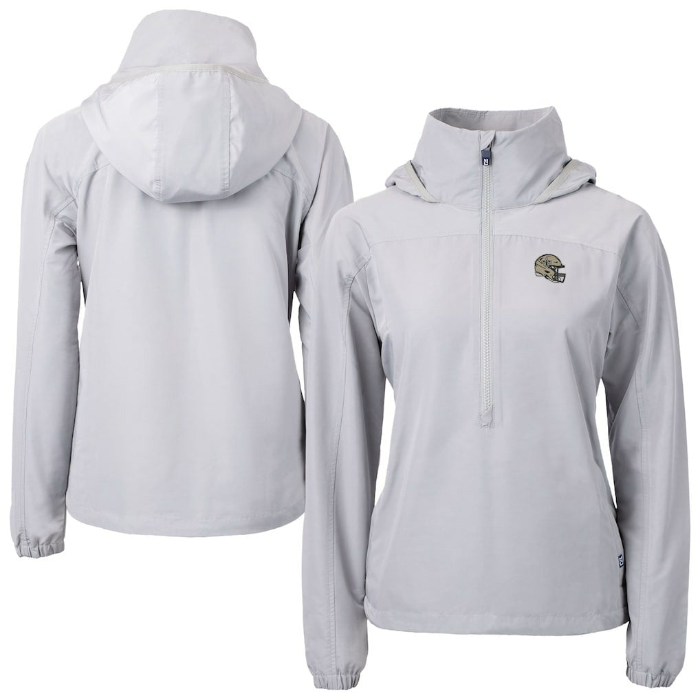 New Orleans Saints Cutter & Buck Women's Charter Eco Recycled Half-Zip Hooded Anorak Jacket - Gray - NFL