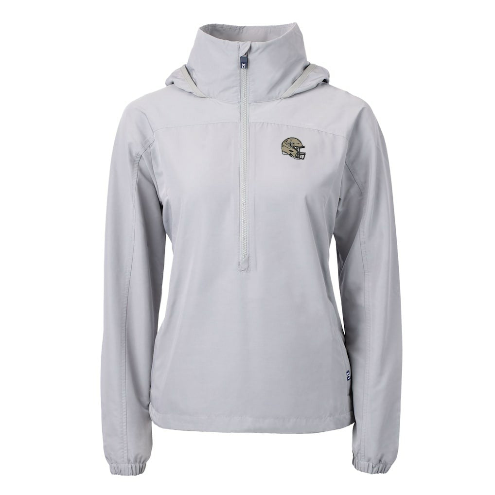 New Orleans Saints Cutter & Buck Women's Charter Eco Recycled Half-Zip Hooded Anorak Jacket - Gray - NFL