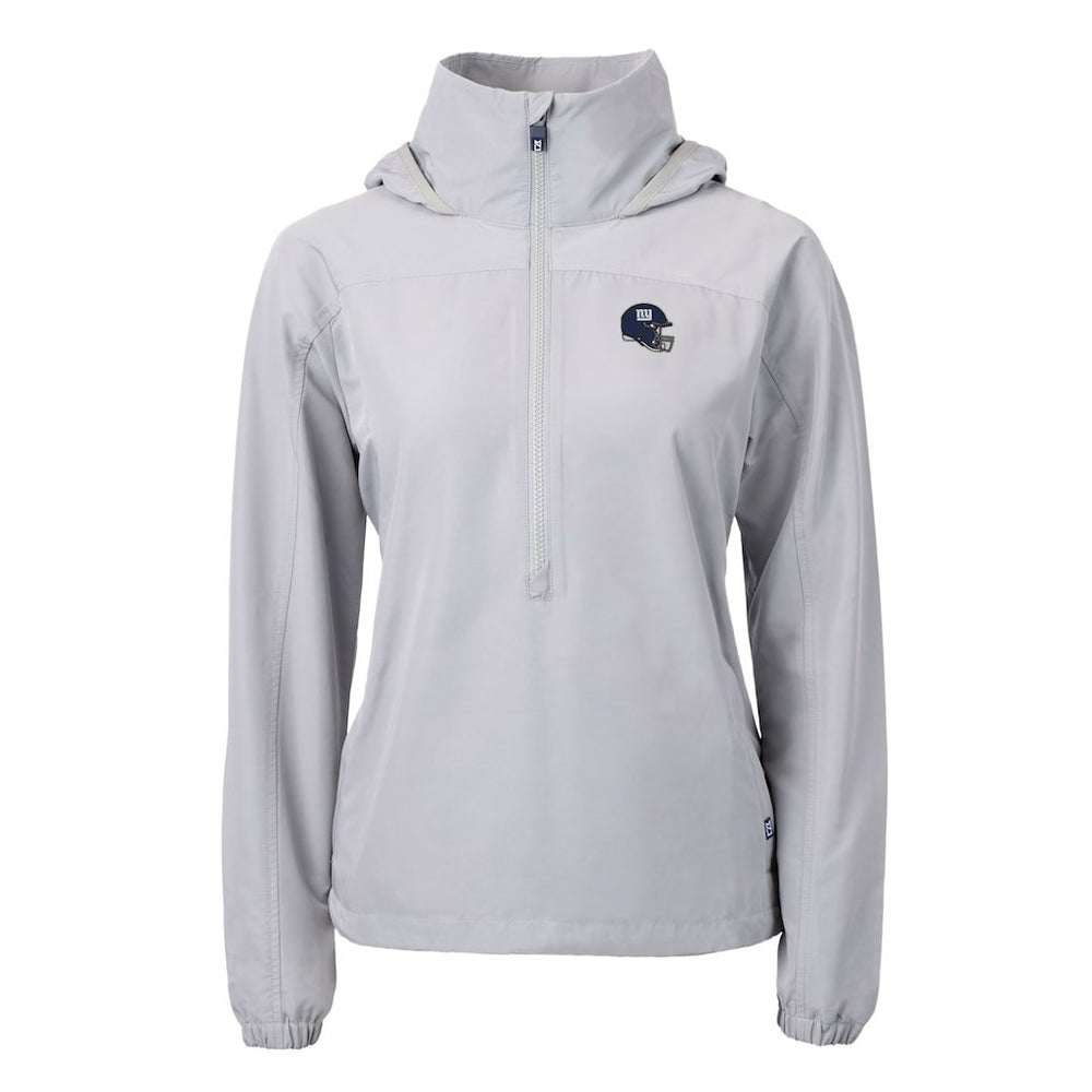 New York Giants Cutter & Buck Women's Charter Eco Recycled Half-Zip Hooded Anorak Jacket - Gray - NFL