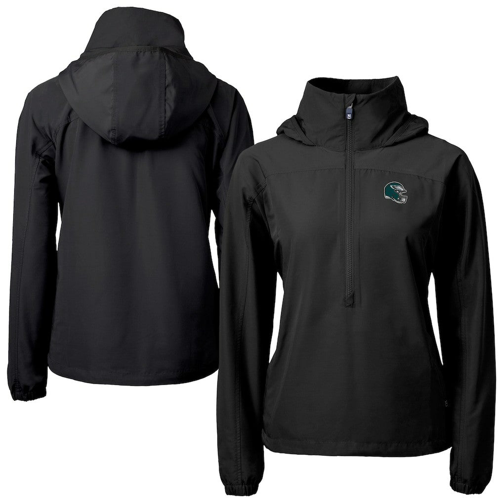 Philadelphia Eagles Cutter & Buck Women's Charter Eco Recycled Half-Zip Hooded Anorak Jacket - Black - NFL