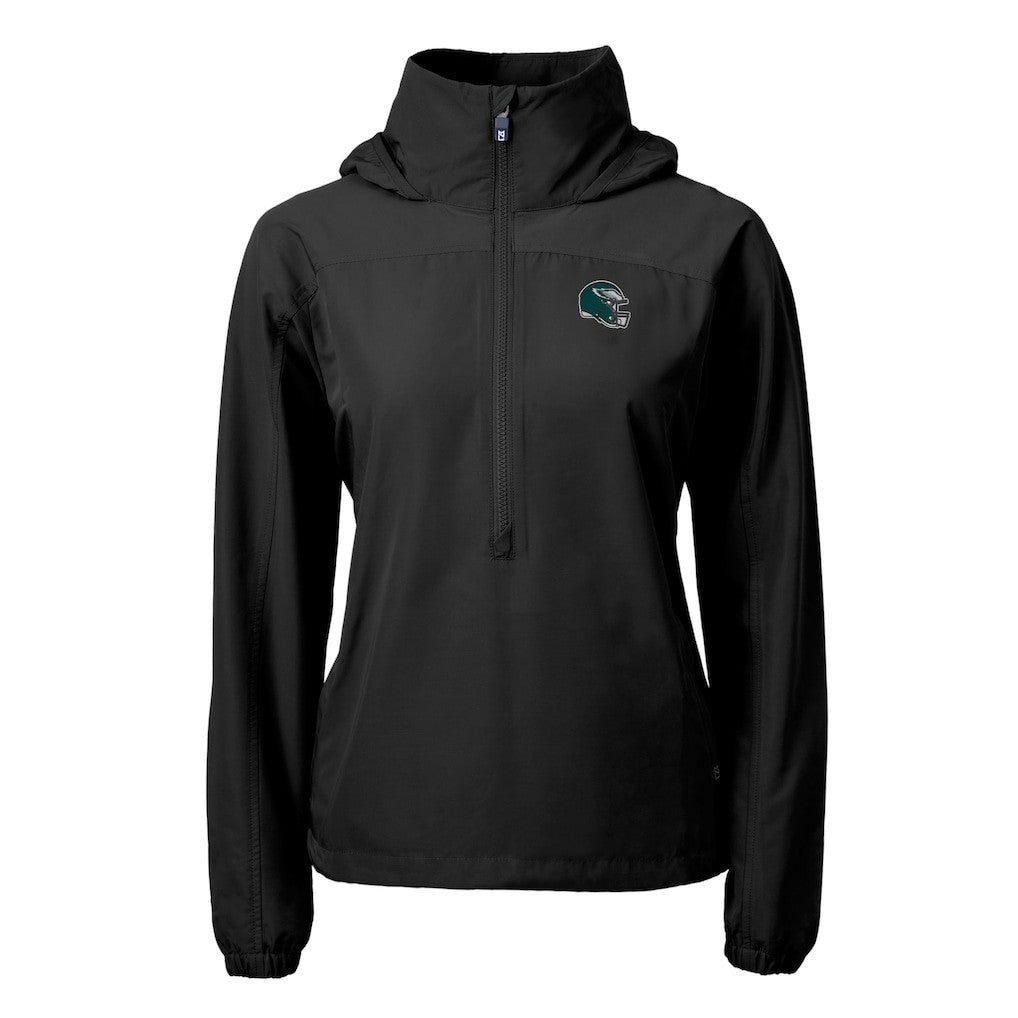 Philadelphia Eagles Cutter & Buck Women's Charter Eco Recycled Half-Zip Hooded Anorak Jacket - Black - NFL