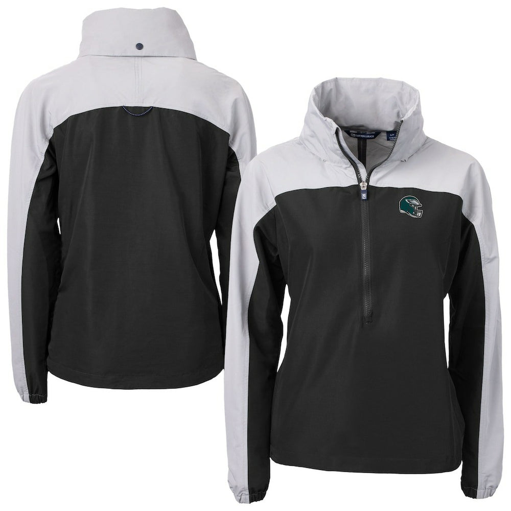 Philadelphia Eagles Cutter & Buck Women's Charter Eco Recycled Half-Zip Hooded Anorak Jacket - Black - NFL