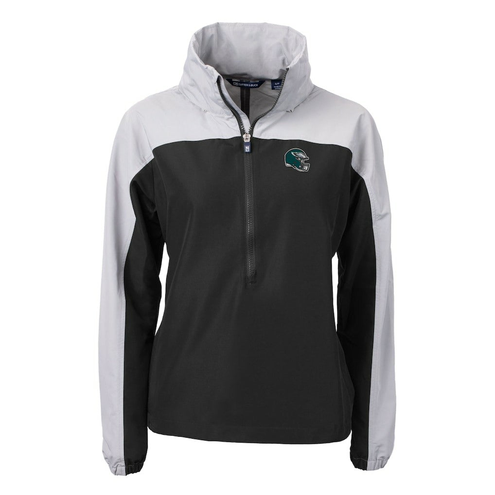 Philadelphia Eagles Cutter & Buck Women's Charter Eco Recycled Half-Zip Hooded Anorak Jacket - Black - NFL