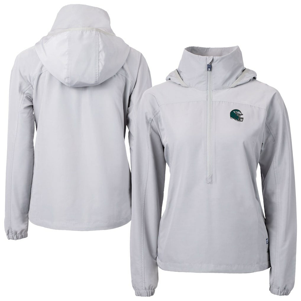 Philadelphia Eagles Cutter & Buck Women's Charter Eco Recycled Half-Zip Hooded Anorak Jacket - Gray - NFL
