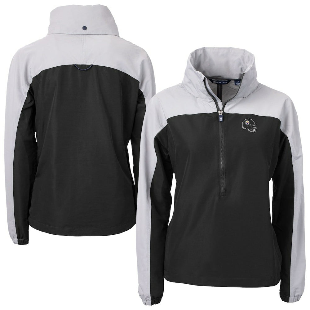 Pittsburgh Steelers Cutter & Buck Women's Charter Eco Recycled Half-Zip Hooded Anorak Jacket - Black - NFL