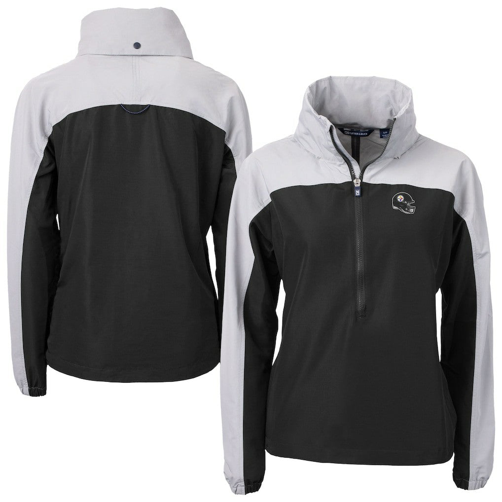 Pittsburgh Steelers Cutter & Buck Women's Charter Eco Recycled Half-Zip Hooded Anorak Jacket - Black - NFL