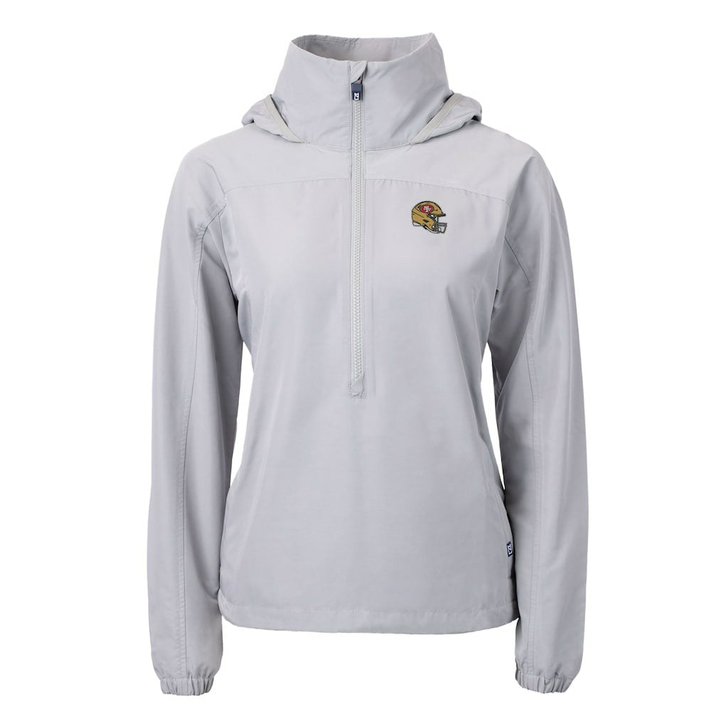 San Francisco 49ers Cutter & Buck Women's Charter Eco Recycled Half-Zip Hooded Anorak Jacket - Gray - NFL