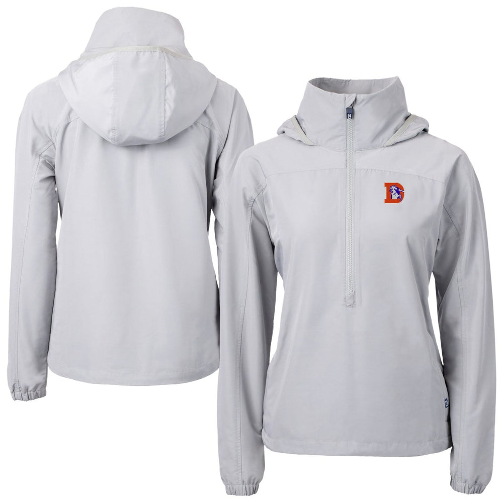 Denver Broncos Cutter & Buck Women's Charter Eco Recycled Half-Zip Hooded Anorak Jacket - Gray - NFL