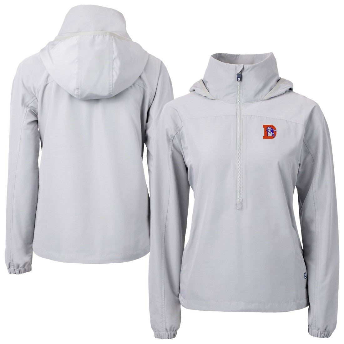 Denver Broncos Cutter & Buck Women's Charter Eco Recycled Half-Zip Hooded Anorak Jacket - Gray - NFL