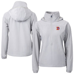 Denver Broncos Cutter & Buck Women's Charter Eco Recycled Half-Zip Hooded Anorak Jacket - Gray - NFL