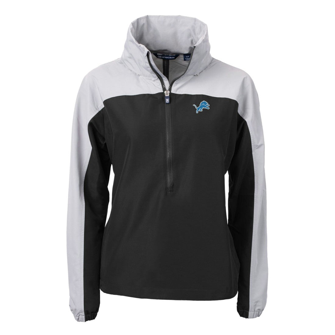 Detroit Lions Cutter & Buck Women's Charter Eco Recycled Half-Zip Hooded Anorak Jacket - Black - NFL