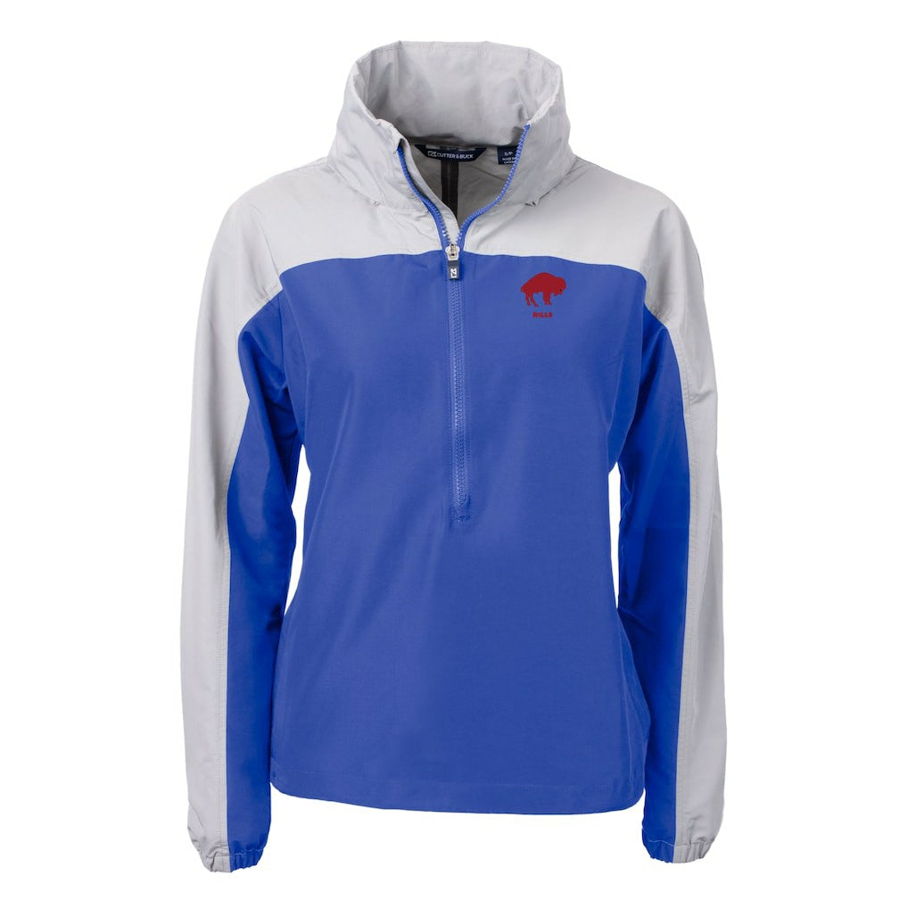 Buffalo Bills Cutter & Buck Women's Charter Eco Recycled Half-Zip Hooded Anorak Jacket - Blue - NFL