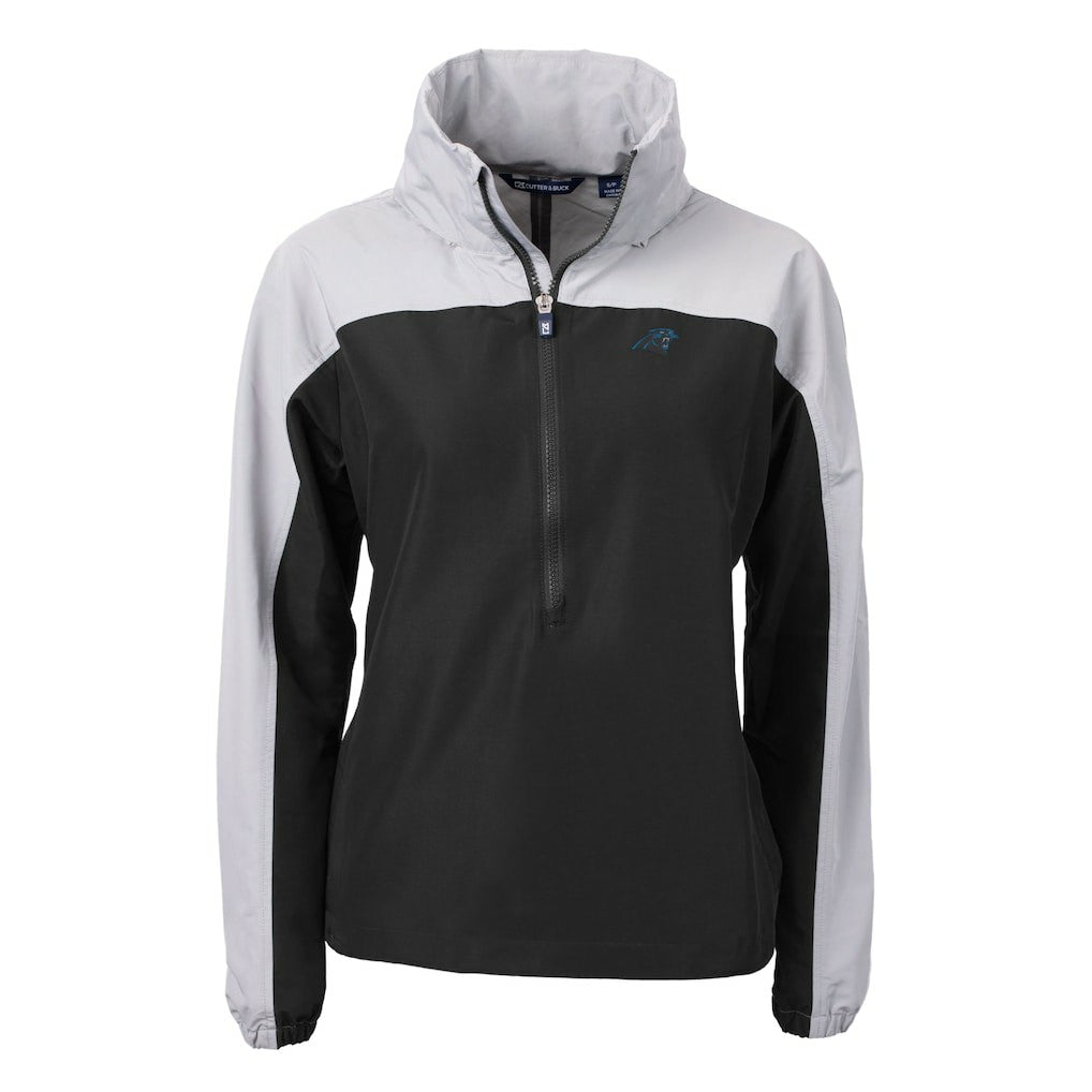 Carolina Panthers Cutter & Buck Women's Charter Eco Recycled Half-Zip Hooded Anorak Jacket - Black - NFL