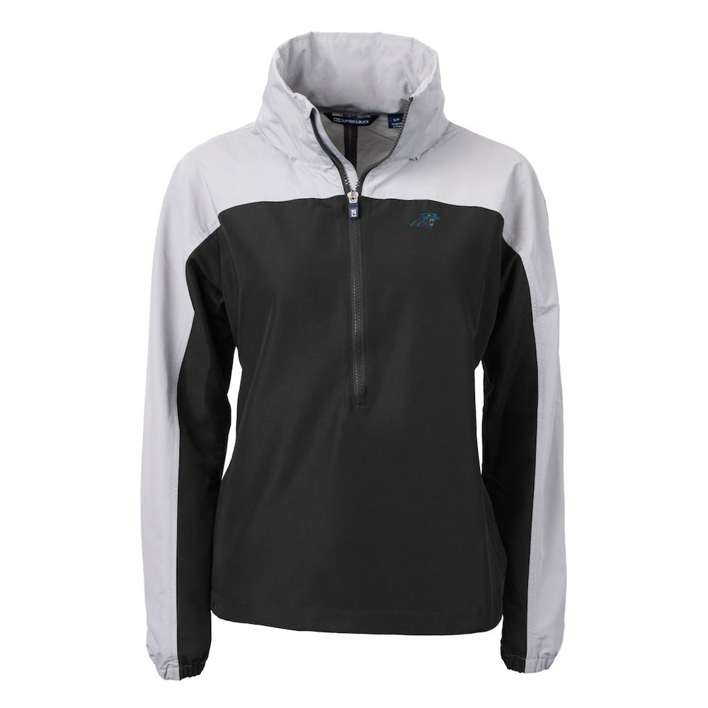 Carolina Panthers Cutter & Buck Women's Charter Eco Recycled Half-Zip Hooded Anorak Jacket - Black - NFL