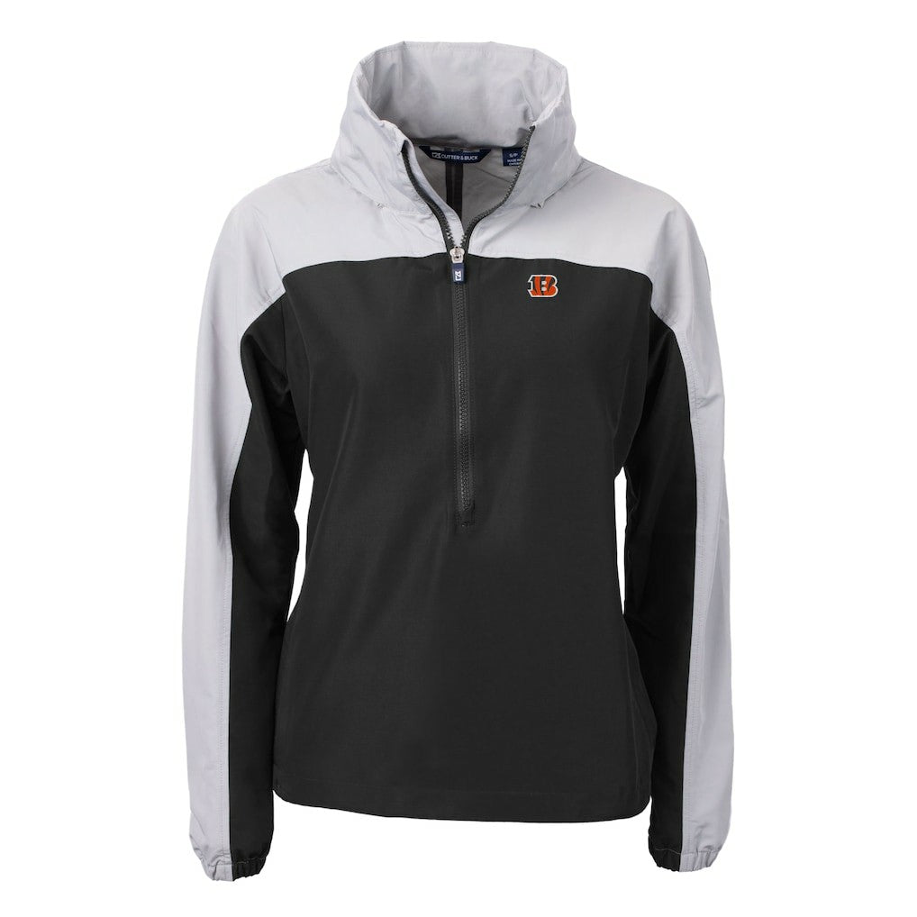 Cincinnati Bengals Cutter & Buck Women's Charter Eco Recycled Half-Zip Hooded Anorak Jacket - Black - NFL