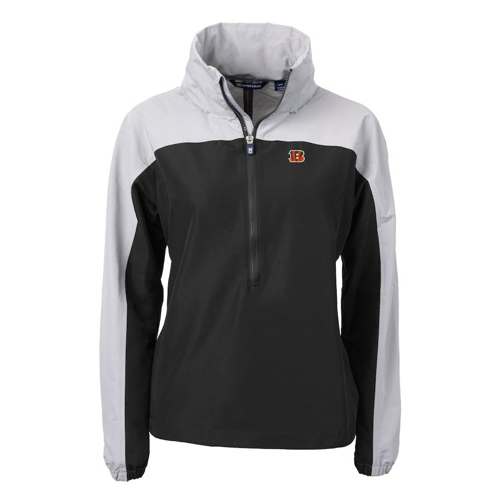 Cincinnati Bengals Cutter & Buck Women's Charter Eco Recycled Half-Zip Hooded Anorak Jacket - Black - NFL