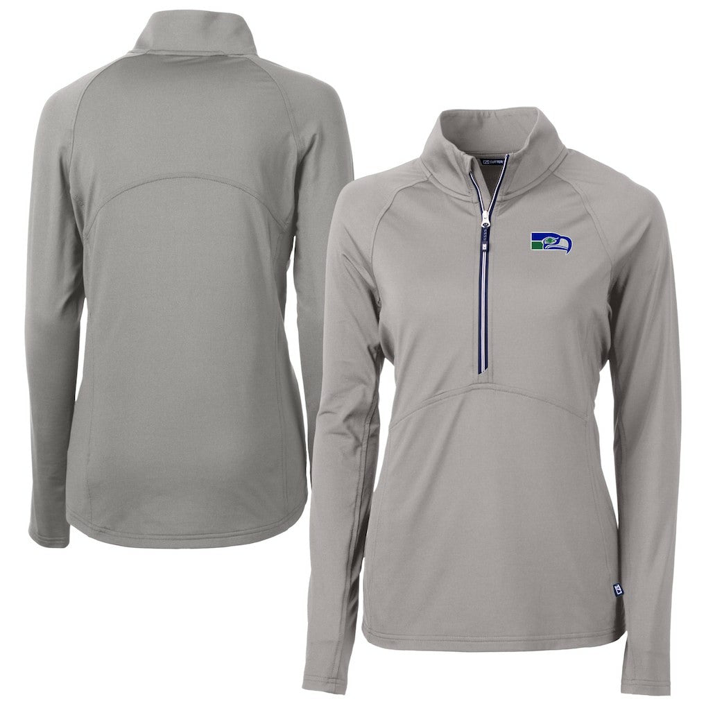Seattle Seahawks Cutter & Buck Women's Historical Adapt Eco Knit Stretch Recycled Raglan Half-Zip Top - Gray - NFL