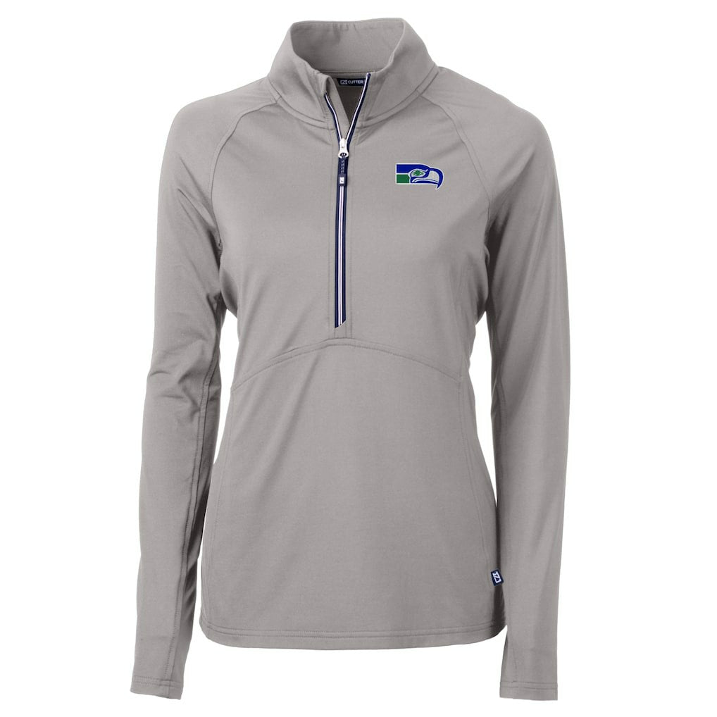 Seattle Seahawks Cutter & Buck Women's Historical Adapt Eco Knit Stretch Recycled Raglan Half-Zip Top - Gray - NFL