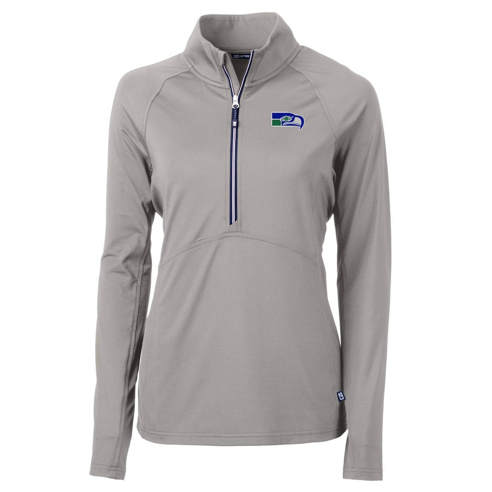 Seattle Seahawks Cutter & Buck Women's Historical Adapt Eco Knit Stretch Recycled Raglan Half-Zip Top - Gray - NFL